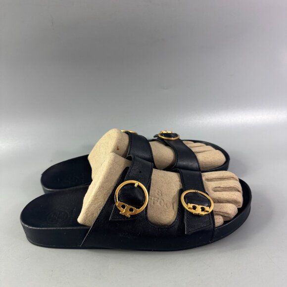 Tory Burch Black Leather Slides Size 9.5 - Picture 2 of 14